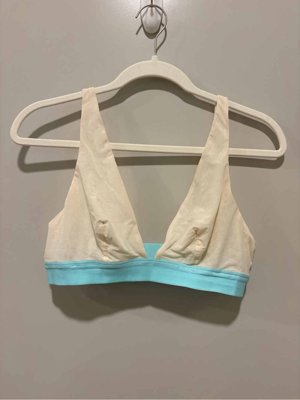 aerie Soft V-Neck Bralette in Cream with Aqua Band